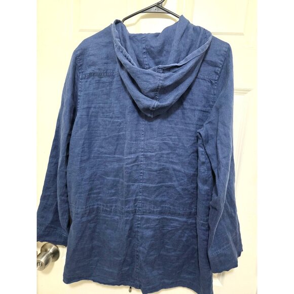 Kenar 100% Linen Women's Lightweight Blue Hooded Anorak Granny core Boho Jacket - Picture 3 of 9